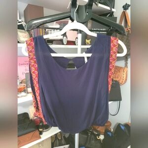 Women's Navy Top with Multicolor Accents